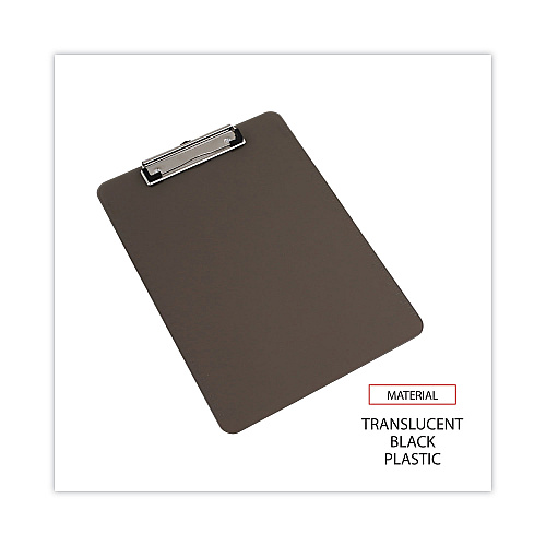 Universal Plastic Clipboard with Low Profile Clip, 0.5" Clip Capacity, Holds 8.5 x 11 Sheets, Translucent Black (UNV40311)