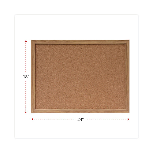 Universal Cork Board with Oak Style Frame, 24 x 18, Tan Surface (UNV43602)