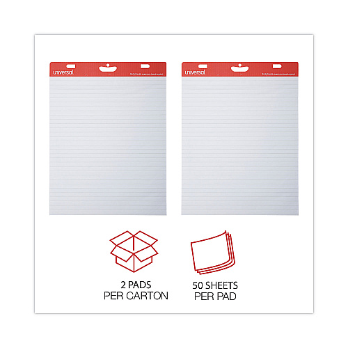 Universal Renewable Resource Sugarcane Based Easel Pads, Presentation Format (1" Rule), 27 x 34, White, 50 Sheets, 2/Carton (UNV45602)