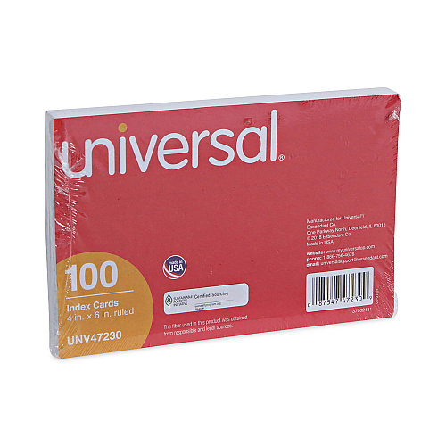 Universal Ruled Index Cards, 4 x 6, White, 100/Pack (UNV47230)