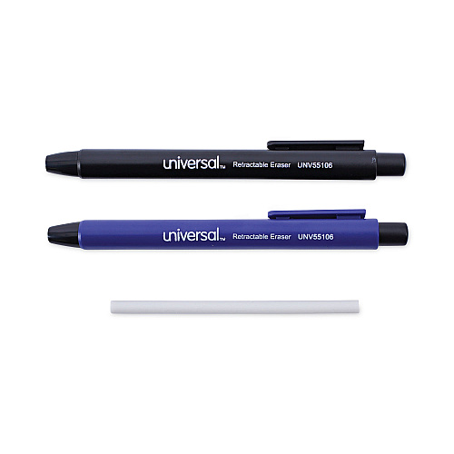 Universal Pen-Style Retractable Eraser, For Pencil Marks, White Eraser, Assorted Barrel Colors, 6/Pack (UNV55106)