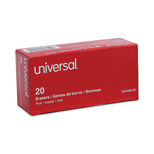 Universal Bevel Block Erasers, For Pencil Marks, Slanted-Edge Rectangular Block, Large, Pink, 20/Pack (UNV55120)