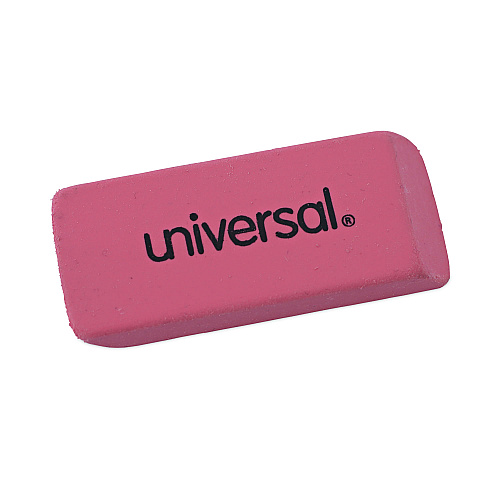 Universal Bevel Block Erasers, For Pencil Marks, Slanted-Edge Rectangular Block, Large, Pink, 20/Pack (UNV55120)