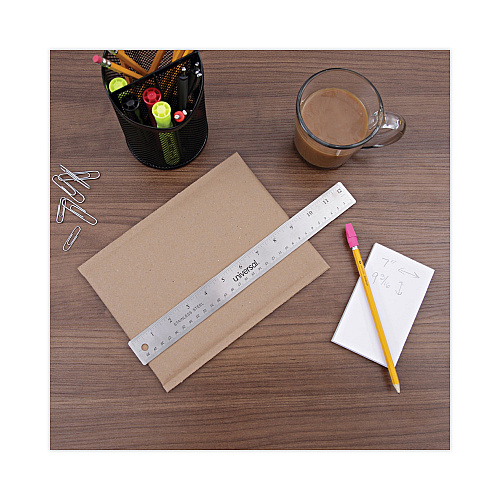 Universal Stainless Steel Ruler with Cork Back and Hanging Hole, Standard/Metric, 12" Long (UNV59023)