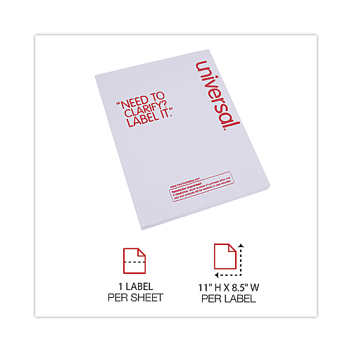 Universal Copier Mailing Labels, Copiers, 8.5 x 11, White, 100/Box (UNV90108)