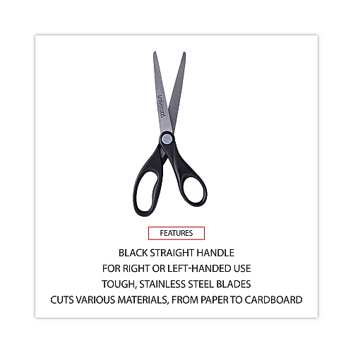Universal Stainless Steel Office Scissors, 7" Long, 3" Cut Length, Straight Black Handle (UNV92008)