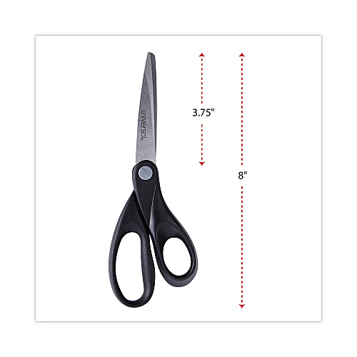 Universal Stainless Steel Office Scissors, 8" Long, 3.75" Cut Length, Straight Black Handle (UNV92009)