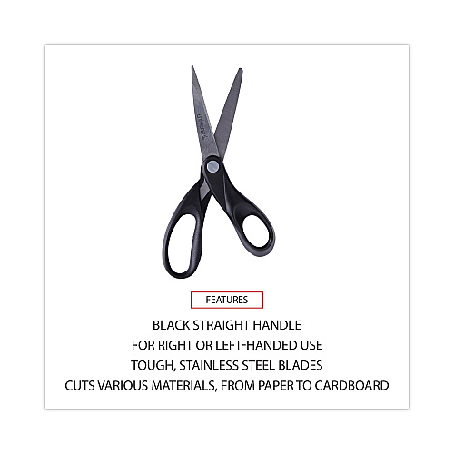 Universal Stainless Steel Office Scissors, 8" Long, 3.75" Cut Length, Straight Black Handle (UNV92009)