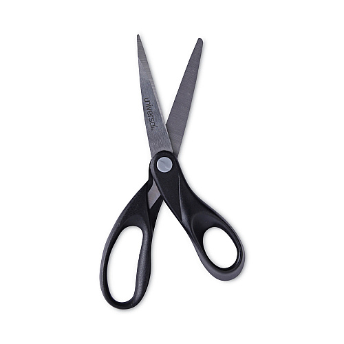 Universal Stainless Steel Office Scissors, 8" Long, 3.75" Cut Length, Straight Black Handle (UNV92009)