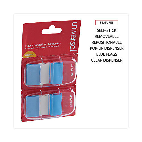 Universal Page Flags, Blue, 50 Flags/Dispenser, 2 Dispensers/Pack (UNV99002)