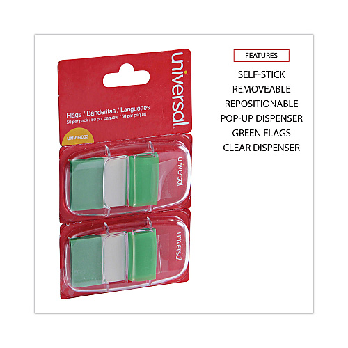 Universal Page Flags, Green, 50 Flags/Dispenser, 2 Dispensers/Pack (UNV99003)