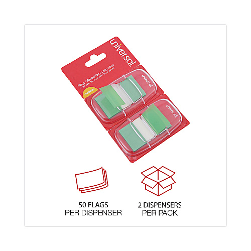 Universal Page Flags, Green, 50 Flags/Dispenser, 2 Dispensers/Pack (UNV99003)