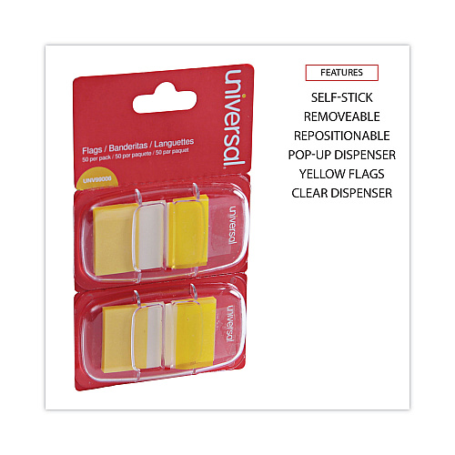 Universal Page Flags, Yellow, 50 Flags/Dispenser, 2 Dispensers/Pack (UNV99006)