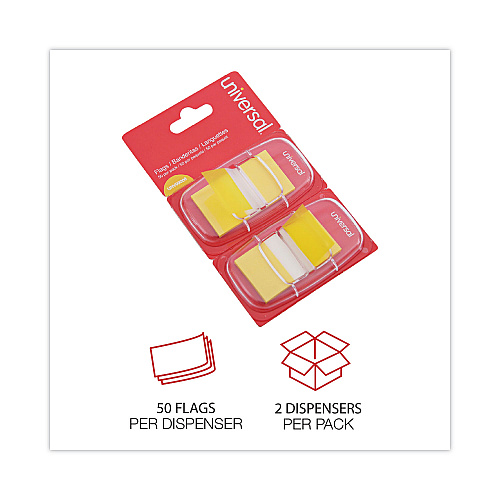 Universal Page Flags, Yellow, 50 Flags/Dispenser, 2 Dispensers/Pack (UNV99006)