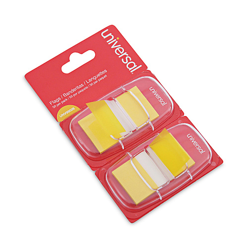 Universal Page Flags, Yellow, 50 Flags/Dispenser, 2 Dispensers/Pack (UNV99006)