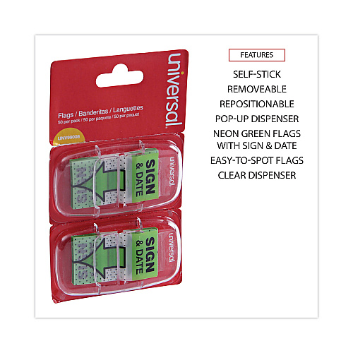 Universal Deluxe Message Arrow Flags, "Sign and Date", Green, 100/Pack (UNV99008)