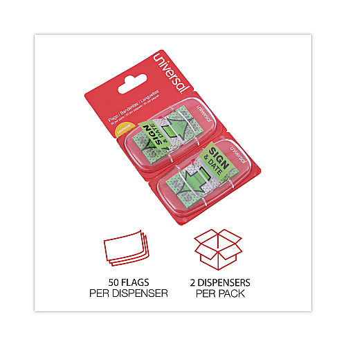 Universal Deluxe Message Arrow Flags, "Sign and Date", Green, 100/Pack (UNV99008)