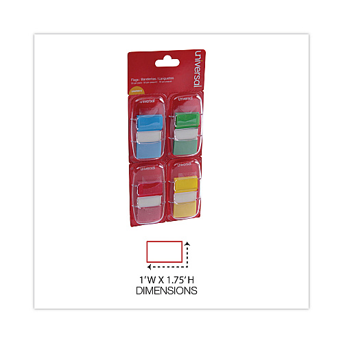 Universal Deluxe Pop-Up Page Flags, 1 x 1.75, Four Assorted Colors, 50 Flags/Dispenser, 4 Dispensers/Pack (UNV99012)
