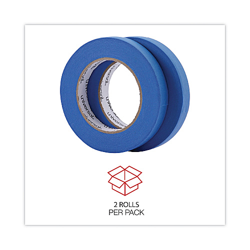 Universal Premium Blue Masking Tape with UV Resistance, 3" Core, 18 mm x 54.8 m, Blue, 2/Pack (UNVPT14019)