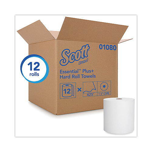 Kleenex Hard Roll Paper Towels with Premium Absorbency Pockets, 1-Ply, 8" x 425 ft, 1.5" Core, White, 12 Rolls/Carton (01080)