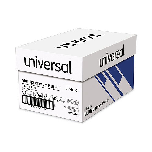 Universal Deluxe Multipurpose Paper, 98 Bright, 20 lb Bond Weight, 8.5 x 11, Bright White, 500 Sheets/Ream, 10 Reams/Carton (UNV95200)