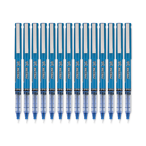 Pilot Precise V5 Roller Ball Pen, Stick, Extra-Fine 0.5 mm, Blue Ink, Blue/Clear Barrel, Dozen (35335)