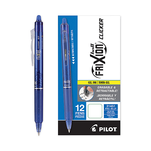 Pilot FriXion Clicker Erasable Gel Pen, Retractable, Fine 0.7 mm, Blue Ink, Blue Barrel (31451)