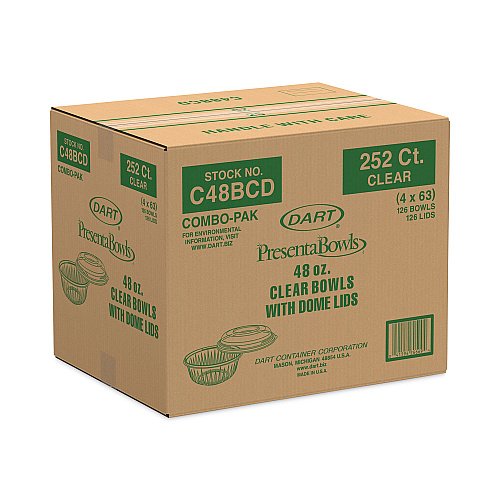 Dart PresentaBowls Bowl/Lid Combo-Paks, 48 oz, Clear, Plastic, 126/Carton (C48BCD)