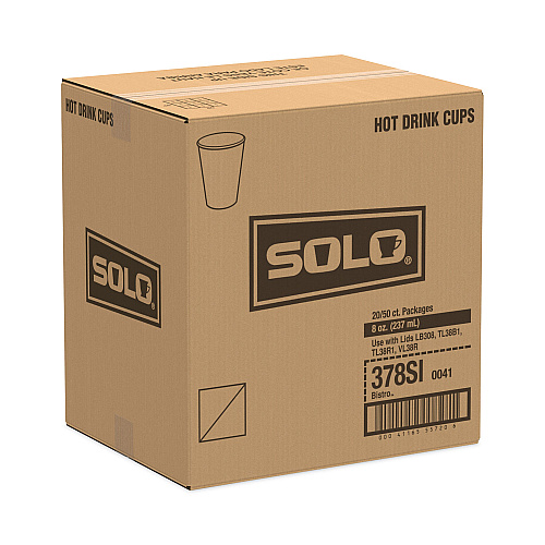 SOLO Paper Hot Drink Cups in Bistro Design, 8 oz, Maroon, 50/Bag, 20 Bags/Carton (378SI)