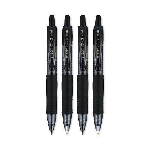 Pilot G2 Mini Gel Pen, Retractable, Fine 0.7 mm, Black Ink, Smoke/Black Barrel, 4/Pack (31734)