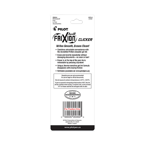 Pilot FriXion Clicker Erasable Gel Pen, Retractable, Fine 0.7 mm, Three Assorted Business Ink and Barrel Colors, 3/Pack (31467)