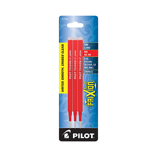 Refill for Pilot FriXion Erasable, FriXion Ball, FriXion Clicker and FriXion LX Gel Ink Pens, Fine Tip, Red Ink, 3/Pack (77332)
