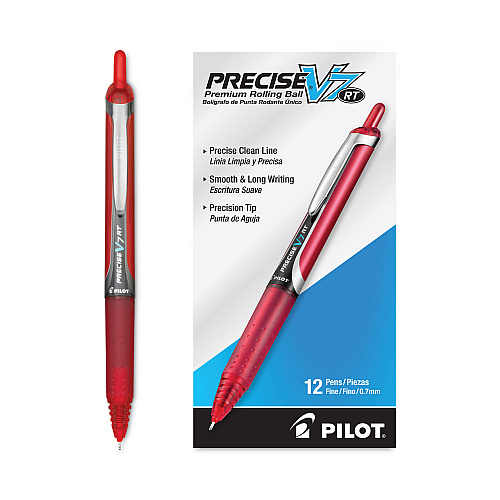 Pilot Precise V7RT Roller Ball Pen, Retractable, Fine 0.7 mm, Red Ink, Red Barrel (26069)