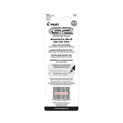Pilot G2 Premium Gel Pen, Retractable, Fine 0.7 mm, Black Ink, Smoke/Black Barrel, 2/Pack (31031)