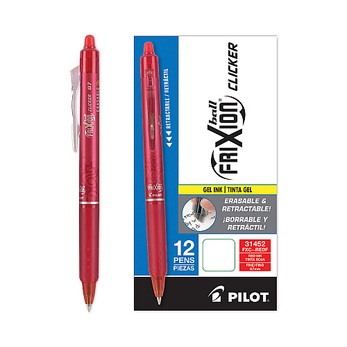 Pilot FriXion Clicker Erasable Gel Pen, Retractable, Fine 0.7 mm, Red Ink, Red Barrel (31452)