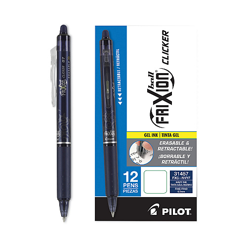 Pilot FriXion Clicker Erasable Gel Pen, Retractable, Fine 0.7 mm, Navy Ink, Navy Barrel (31457)