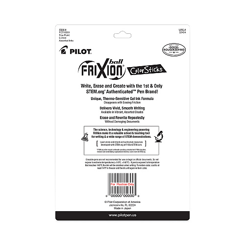 Pilot FriXion ColorSticks Erasable Gel Pen, Stick, Fine 0.7 mm, Ten Assorted Ink and Barrel Colors, 10/Pack (32454)
