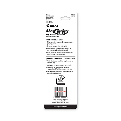 Pilot Dr. Grip Ballpoint Pen, Retractable, Medium 1 mm, Blue Ink, Navy Barrel (36101)