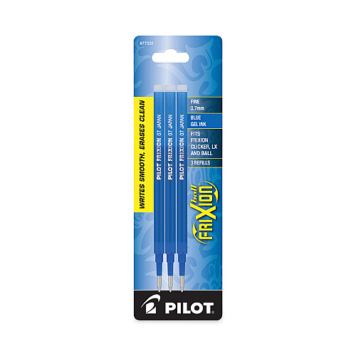 Refill for Pilot FriXion Erasable, FriXion Ball, FriXion Clicker and FriXion LX Gel Ink Pens, Fine Tip, Blue Ink, 3/Pack (77331)