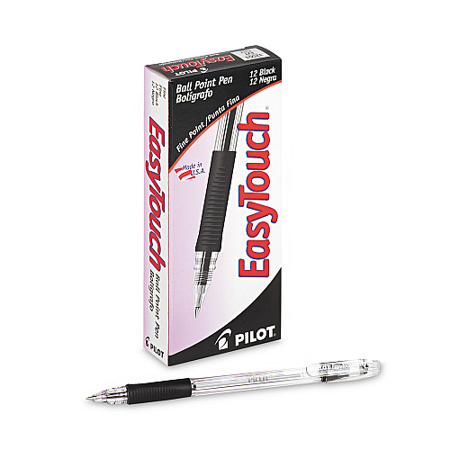 Pilot EasyTouch Ballpoint Pen, Stick, Fine 0.7 mm, Black Ink, Clear/Black Barrel, Dozen (32001)