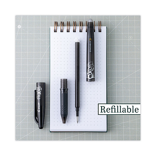 Pilot FriXion Ball Erasable Gel Pen, Stick, Fine 0.7 mm, Black Ink, Black/White Barrel (31550)