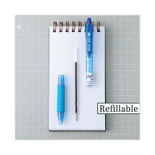 Pilot B2P Bottle-2-Pen Recycled Ballpoint Pen, Retractable, Fine 0.7 mm, Blue Ink, Translucent Blue Barrel, Dozen (32601)