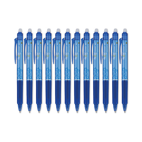 Pilot FriXion Clicker Erasable Gel Pen, Retractable, Extra-Fine 0.5 mm, Blue Ink, Blue Barrel, Dozen (32521)