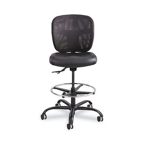 Safco Vue Heavy-Duty Extended-Height Stool, Supports Up to 350 lb, 23" to 32.5" Seat Height, Black Vinyl Seat, Black Base (3394BV)