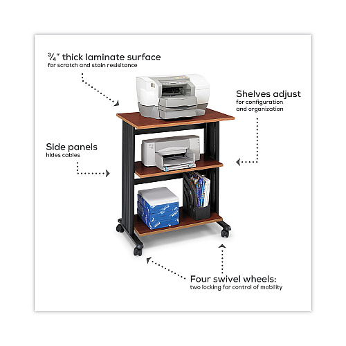 Safco Muv Three Level Machine Cart/Printer Stand, Engineered Wood, 3 Shelves, 29.5" x 20" x 35", Cherry/Black (1881CY)