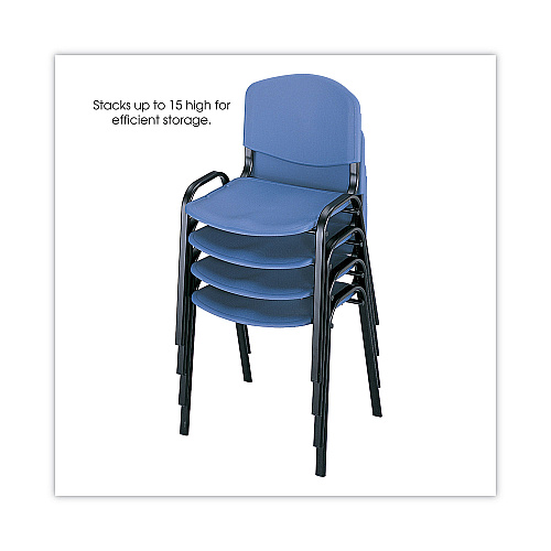 Safco Stacking Chair, Supports Up to 250 lb, 18" Seat Height, Blue Seat, Blue Back, Black Base, 4/Carton (4185BU)