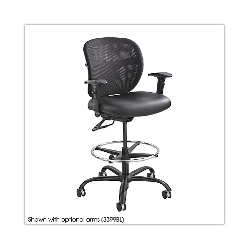 Safco Vue Heavy-Duty Extended-Height Stool, Supports Up to 350 lb, 23" to 32.5" Seat Height, Black Vinyl Seat, Black Base (3394BV)