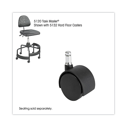 Safco TaskMaster Hard Floor Casters, Grip Ring Stem, 2" Wheel, Black, 5/Set (5132)