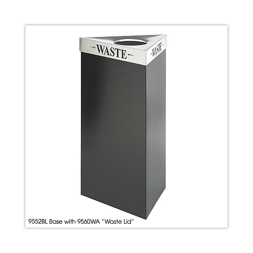Safco Trifecta Waste Receptacle, 34" High Base, 19 gal, Steel, Black (9552BL)