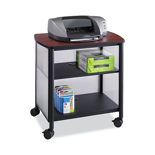 Safco Impromptu Deskside Machine Stand, Metal, 3 Shelves, 100 lb Capacity, 26.25" x 21" x 26.5", Cherry/White/Black (1857BL)